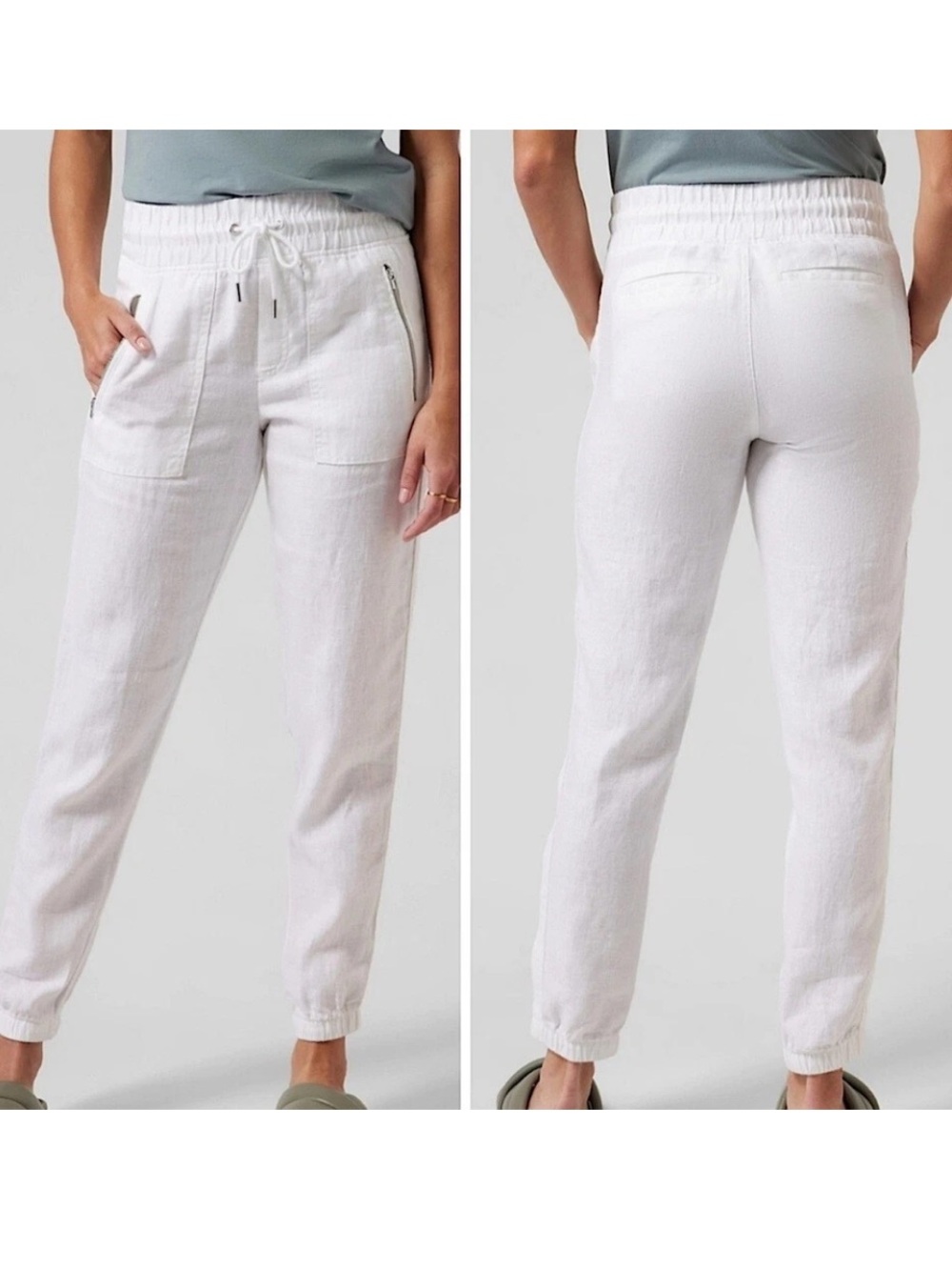 Athleta Cabo Linen Jogger Pant White 14